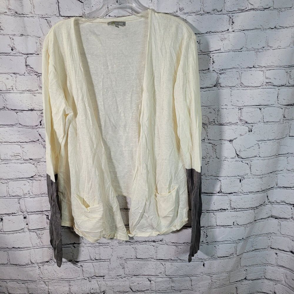 Horny Toad Postcard Cardigan Womens Large Cream Grey Linen Cotton Excellent